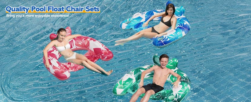 Pool Floats, 3 Pack Inflatable Pool Float Chairs with Cupholders & Handles, Pool Floats Adult & Kids Perfect for Pool Lake & Rivers, Pool Toys Party, Relaxing Inflatable Chair for Swimming Pool