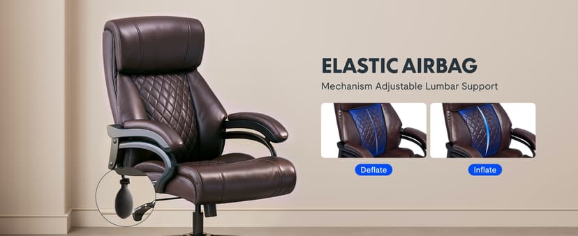 FLEXISPOT 500lbs Big and Tall Office Chair for Heavy People, Heavy Duty Computer Chair with Stable Arms Adjustable Lumbar Support Metal Base, Desk Chairs for Home Office Gaming Working, Leather, Brown
