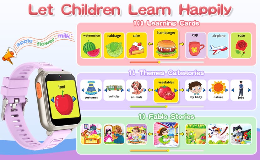 Kids Smart Watches Girls Gift for Girls Age 6-12, 24 Puzzle Games HD Touch Screen Kids Watch with Video Camera Music Player Pedometer Flashlight 12/24 hr Toys for 7 8 9 10 11 12 Year Old Girl Boys