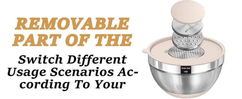 Mixing Bowls with Airtight Lids Set, 26PCS Stainless Steel Khaki Bowls with Grater Attachments, Non-Slip Bottoms & Kitchen Gadgets Set, Size 7, 4, 2.5, 2.0,1.5, 1QT, Great for Mixing & Serving