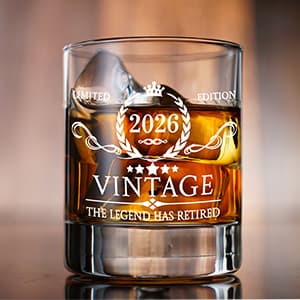 Retirement Gifts for Men Whiskey Glass Set - The Legend Has Retired 2025 - Retirement Party Decorations, Supplies - Gifts Ideas for Him, Dad, Husband, Friends - Wood Box & Whiskey Stones & Coaster
