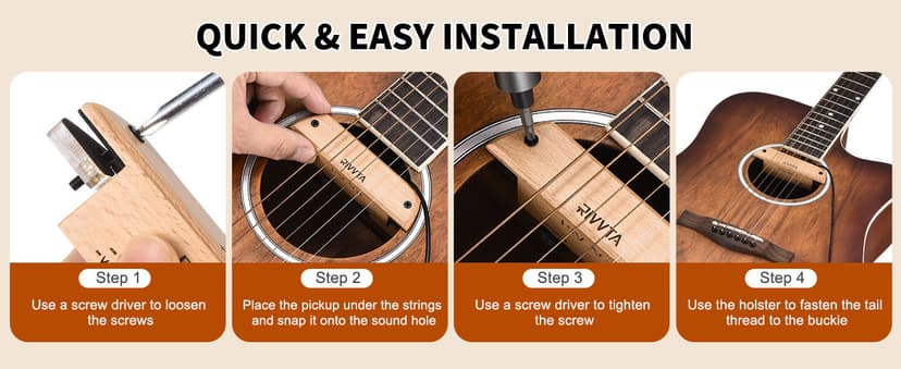 RIVVTA Acoustic Guitar Pickup Guitar Pickups Acoustic Pickup with Volume Tone Control for Standard Steel String Acoustic Guitars(Natural Beech)