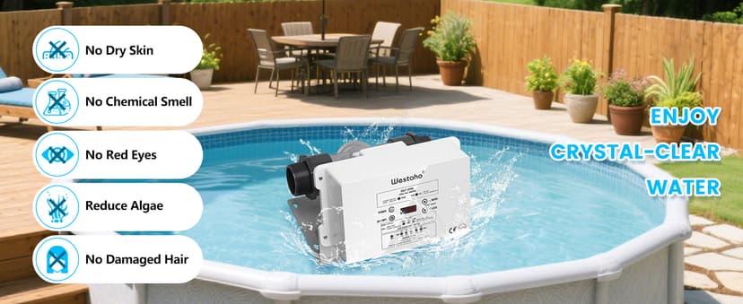 WiFi Salt Chlorine Generator, Westaho Salt Chlorination System with USA Titanium Cell, Real-Time Monitoring & App Control, for Above Ground Pools Up to 15,000 Gallons, Compatible with Intex Pool
