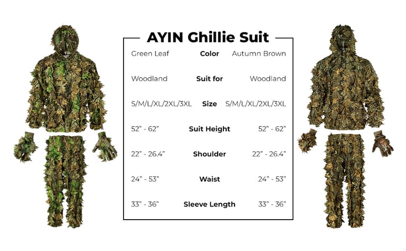 AYIN Ghillie Suit for Men – 3D Leafy Camo Hunting Suit with Hood for Turkey Hunting & Airsoft