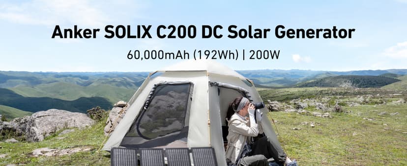 Anker SOLIX C200 DC Power Bank Station and 60W Solar Panel, 192Wh Portable Power Station, LiFePO4 Battery, 200W Solar Generator, for Outdoor, Camping, Traveling, and Emergencies