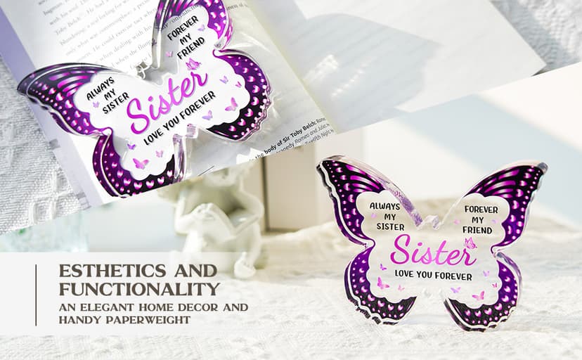 Sister Birthday Gifts, Birthday Gift for Sister from Sisters Brother - Butterfly Shaped Decorative Acrylic Plaque - Sisters Gift for Christmas Valentines Mothers Day Birthday