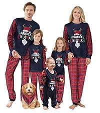 Awoscut Christmas Family Matching Pajamas Sets Christmas PJ's Letter Print Top and Plaid Pants Jammies Sleepwear