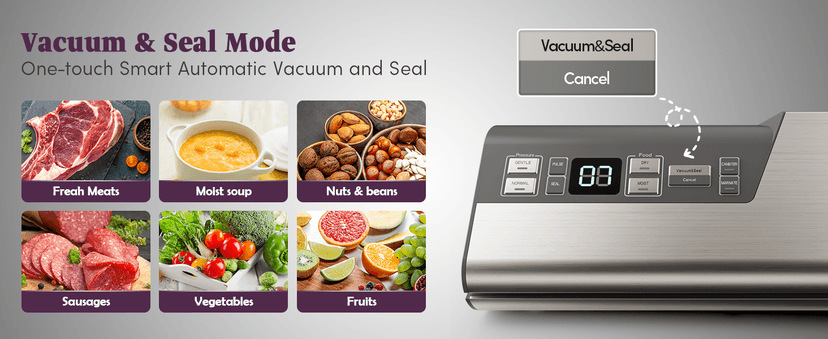 Mesliese Vacuum Sealer Machine, Powerful 95kPa 140W One Hand Operation Food Sealer, Double Seal Strip with Build-in Cutter & Countdown Display