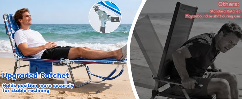 SUNNYFEEL Beach Lounge Chair, Reclining Beach Chairs Lay Flat, Sun Face Down Tanning Chair, Folding Camping Chairs Portable Camp Cot with Backpack Straps for Outdoor/Picnic/Lawn
