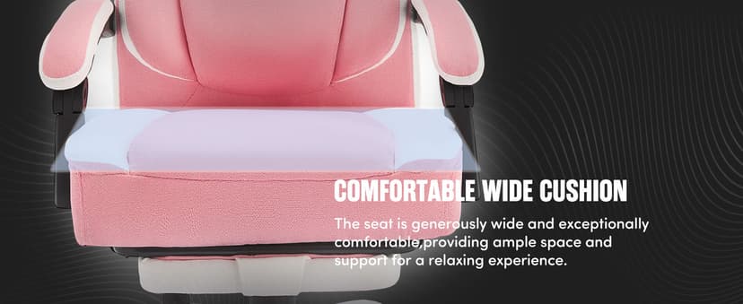 Massage Office Chair with Foot Rest,6-Point Vibration & Heat Executive Office Chairs,Ergonomic Computer Chair for Heavy People,Big and Tall Fabric Office Chair,Recliner with Padded Armrest,Pinkwhite