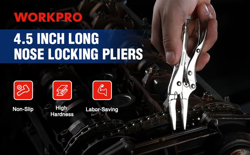 WORKPRO 4-1/2 inch Mini Long Nose Locking Pliers, Chromium-Vanadium Steel Locking Pliers, Locking Adjustable Vise Grips for Clamping Twisting Welding