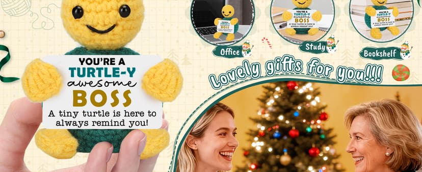 Christmas Boss Gifts, Funny White Elephant Turtle Boss Gifts for Women Men, Boss Lady Female Male from Employee Coworkers Birthday Gift for Supervisor Manager, Cute Handmade Crochet Turtle