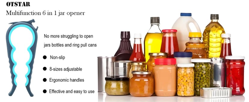 Otstar Jar Opener Bottle Opener and Can Opener for Weak hands, Seniors with Arthritis and Anyone with Low Strength, Mutil Jar Opener Get Lids Off Easily (Blue and Grey)