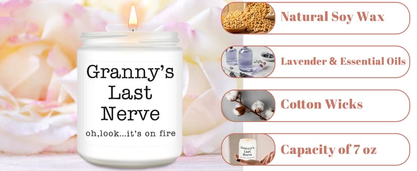 Homsolver Granny Gifts,Gifts for Grandma from Granddaughter Grandson, Christmas, Birthday, Mother and Grandparents Day, Scented Candles, Granny’s Last Nerve B0H44HNW9R
