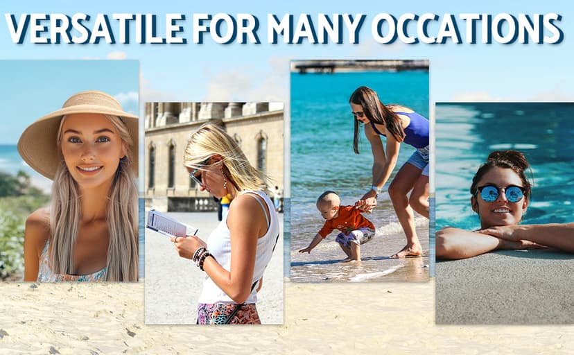 NPJY Sun Hats for Women Wide Brim Roll-Up Beach Ponytail Hat Packable Foldable Travel Straw Visor