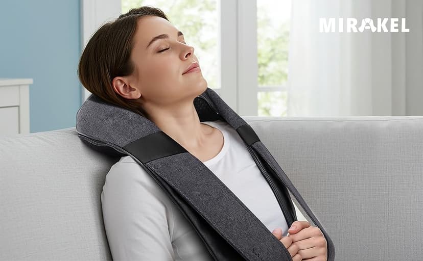 Ergonomic 3D kneading nodes, corded design, auto shutoff, Christmas ideal gifts for relaxing use at home, office, or travel Mirakel Heat Neck Massager for Pain Relief Deep Tissue - Gift for Women Men B07WJSY2G8