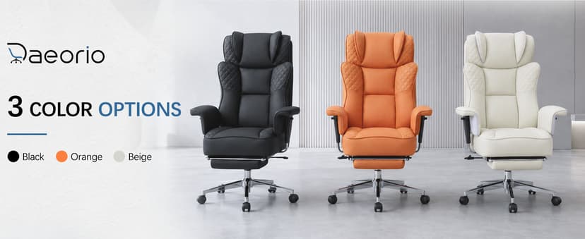 Office Desk Chair, High-Back Big and Tall Leather Chair with Footrest, Ergonomic Reclining Computer Chairs, Comfy Executive Wide Chair with Lumbar Support, Adjustable Padded Armrests, 400LBS (Black)