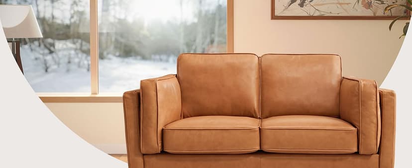 Valencia Artisan Full Leather Loveseat Sofa 66” - Pure Full Italian Nappa Leather Couch, Solid Wood Accent, Ultimate Comfort, Cognac Tan