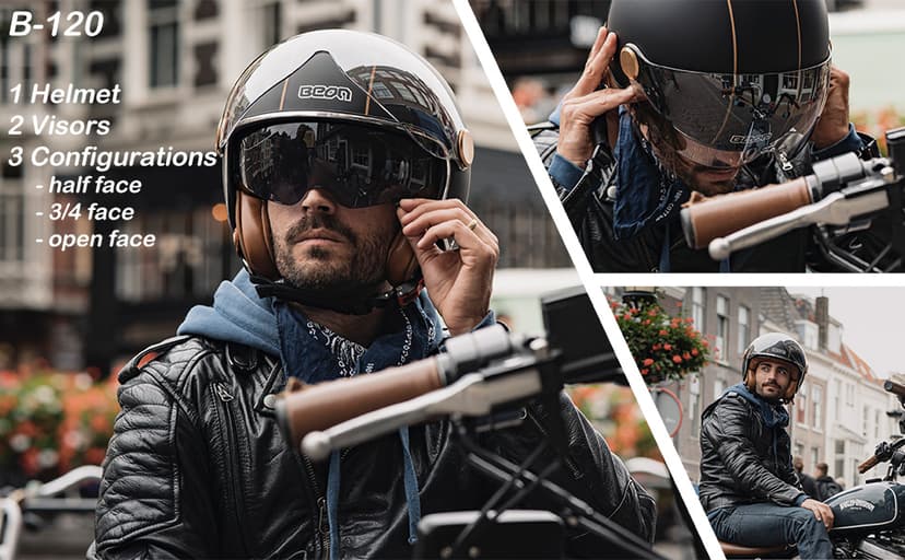 Open Face Motorcycle Helmet for Adults, DOT Approved,3/4 Retro Vespa Helmet, Dual Visors Men's and Women's Motorbike Casco for Moped Cruiser Bobber and Chopper