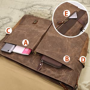 Mens Messenger Bag 15.6 Inch Waterproof Vintage Genuine Leather Waxed Canvas Briefcase Large Leather Computer Laptop Bag Rugged Satchel Shoulder Bag, Brown