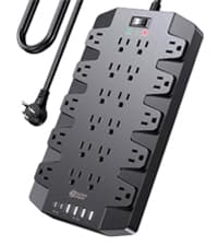 Power Strip, SUPERDANNY Surge Protector with 22 AC Outlets and 6 USB Charging Ports, 1875W/15A, 2100 Joules, 6.5Ft Flat Plug Heavy Duty Extension Cord for Home, Office, Dorm, Gaming Room, Black