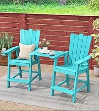 ONBRILL Patio Chaise Lounge Set of 2, Outdoor Lounge Chairs with 5-Level Adjustable Backrest, CupHolder, No Fade, No Break, 350lbs Capacity, HDPS Material, Blue