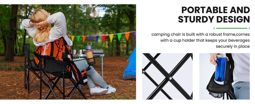 2 Pack Portable Camping Chairs Folding Lawn Chair Outdoor Lightweight Beach Chair with Cup Holder & Carry Bag for Outside Sports, Fishing, Hiking, Travel, Picnic, Backyard (Black-Dark)