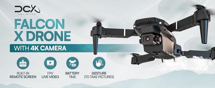 Falcon X 4K Drone - 4K UHD Camera Drone, Built-in Screen Remote Controller, WiFi FPV Foldable Quadcopter for Beginners & Adults, Includes 3 Batteries, SD Card & Reader