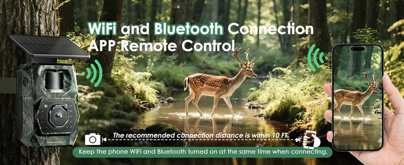 MAXDONE Solar Trail Camera WiFi Bluetooth - 4K 64MP Game Cameras with Night Vision Motion Activated IP66 Waterproof, with 5200mAh Battery and 32GB Memory Card Cameras for Outdoor and Backyard 