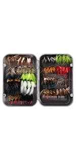 BASSDASH Fly Fishing Assorted Flies Kit, Pack of 64 pcs Including Dry and Wet Flies, Nymphs, Streamers, Terrestrials, Leeches and More, with Magnetic Fly Box