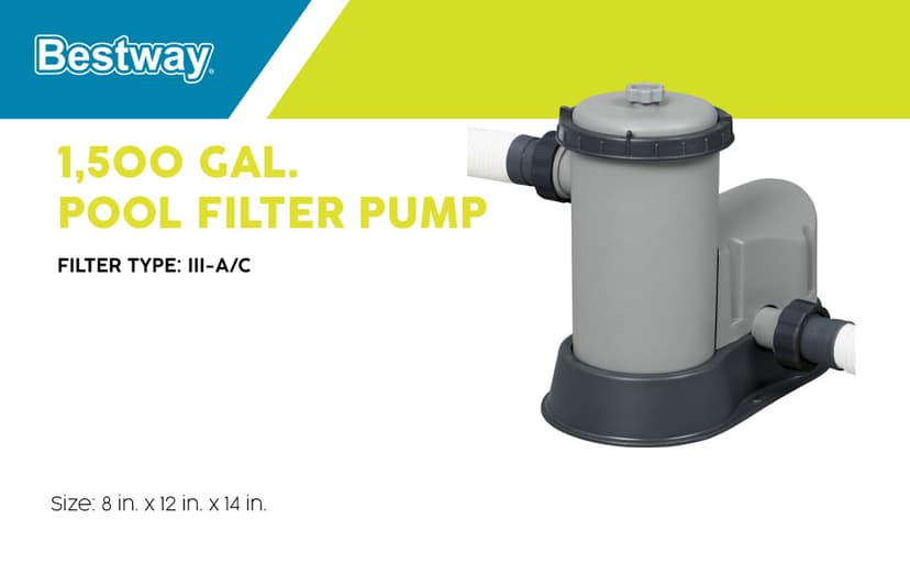 Bestway 1,500 GPH Filter Pump for Above Ground Swimming Pool with Type III A/C Cartridge, Adapter Accessories and Timer