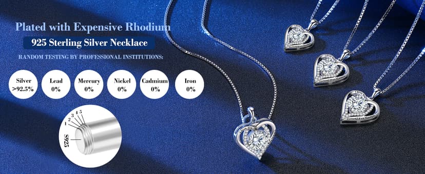 Moissanite Necklace for Women, 1-3 Carat Heart Pendant Necklace, 925 Sterling Silver, Anniversary Present for Wife, Women, Birthday Gifts for Wife, Jewelry Gifts for Christmas, Valentine's Day