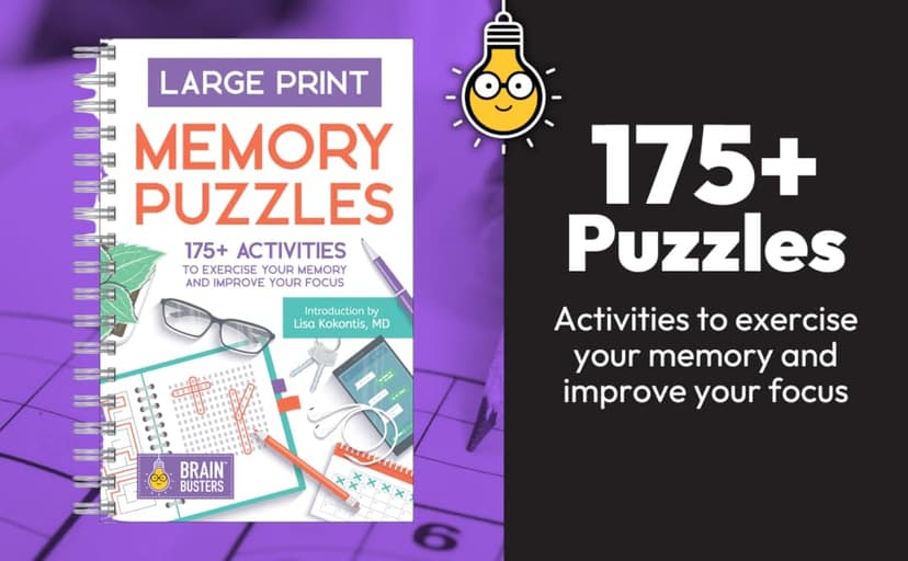 Large Print Memory Puzzles: 175+ Puzzles and Activities for Adults to Exercise Memory and Improve Focus - Includes Spiral Bound / Lay Flat Design and ... Font for Easy Reading (Brain Busters) 1646385039