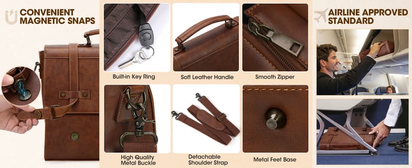 RAINSMORE Mens Messenger Bag 17 Inch Waterproof Vintage Leather Laptop Briefcase Large Laptop Bag Satchel Bag Computer Shoulder Bag for Office Business Travel College,Brown