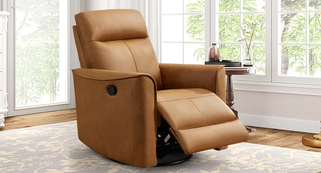 CANMOV Swivel Rocker Recliner, Glider Rocking Chair, Nursing Chairs Swivel Glider Recliners with Soft Backrest, Leathaire Manual Reclining Sofa for Living Room Bedroom Apartment, Brown