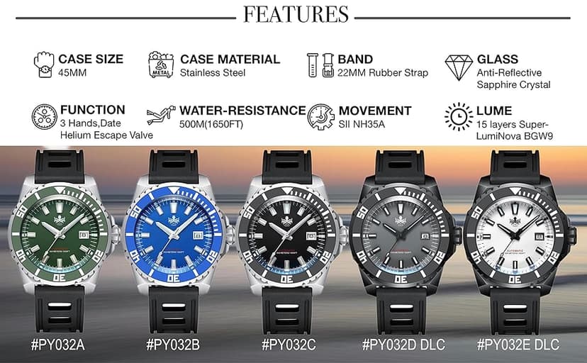 PHOIBOS Leviathan 500M Automatic Diver Watch PY032