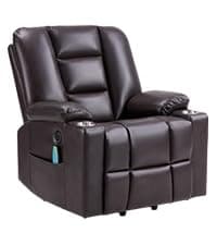 Bonzy Home Power Lift Recliner Chair for Elderly with Massage and Heating, Dual Motor Faux Leather Lift Chair with Spacious Seat, 2 Cup Holders, Adjustable Headrest (Grey Brown)