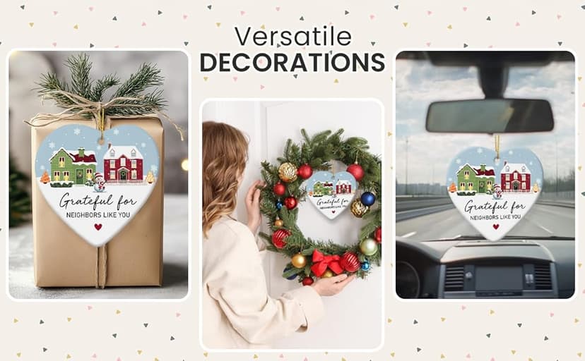 Neighbor Gifts Christmas Ornaments 2025 - Birthday Gifts for Neighbors, Friends, Women, Men, The Neighbors Favor, Christmas Tree Decorations Heart-Shaped Ceramic Ornament