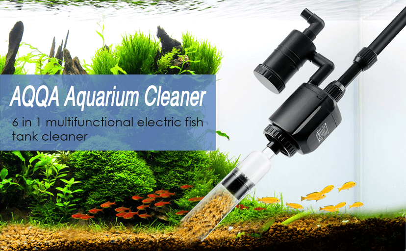 AQQA Electric Aquarium Gravel Cleaner, 6 in 1 Automatic Fish Tank Cleaning Tools Gravel Vacuum for Aquarium, Suitable for Change Water Wash Sand Water Filter and Water Circulation (320GPH, 20W)