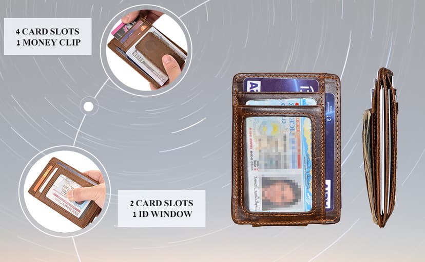 HOPSOOKEN Money Clip RFID Front Pocket Wallet Men Leather Slim Minimalist Wallet