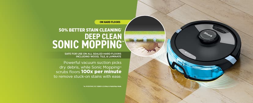 Shark Plus 2in1 Robot Vacuum & Mop with Sonic Mopping, Home Mapping, HEPA Bagless Self Empty Base, CleanEdge, for Pet Hair, WiFi, Black/Mocha, AV2630WA, for Carpets & Hardfloors