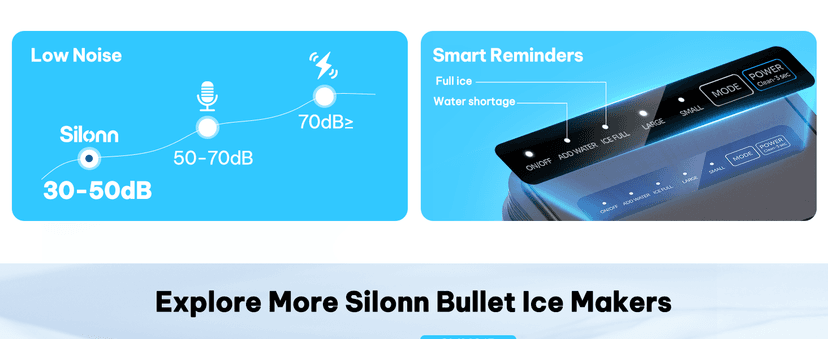 Silonn Ice Maker Countertop, 8 Ice Cubes in 6 Mins, 26.5 lbs/24H, 2 Bullet Ice Sizes, Self-Cleaning Bullet Ice Maker, Portable Ice Machine for Kitchen, Party, Office, and RV Camping