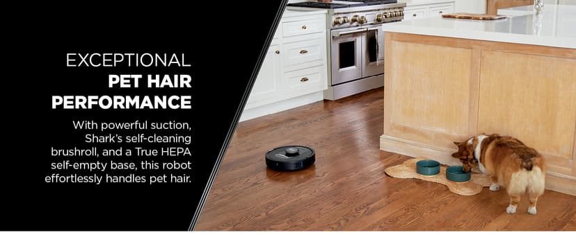 Shark PowerDetect Self-Empty Robot Vacuum with NeverStuck Technology, Auto Deep-Clean Carpets & Hardfloors, 30 Day Capacity HEPA Bagless Base, for Pet Hair, WiFi Black, AV2820S