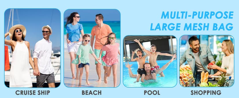 Fammart Mesh Beach Bag, Large Beach Tote with Zipper Pocket, Toys Pool Bag for Family Travel Vacation Cruise Essentials