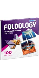 FOLDOLOGY - The Origami Puzzle Game! Brain Teasers for Tweens, Teens & Adults | Travel Game, Hands-On STEM Toy, Stocking Stuffer, Gift for Ages 10+ | Fold the Paper, Complete the Picture | 100 Puzzles