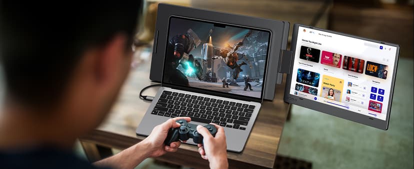 KYY 15.6" Laptop Screen Extender, 1080P FHD IPS Portable Monitor, One Cable USB-C Triple Monitor, Dual Travel Screen for 12"-17'' Laptops, 360° Rotation & Kickstand,X90D (Driver Need)