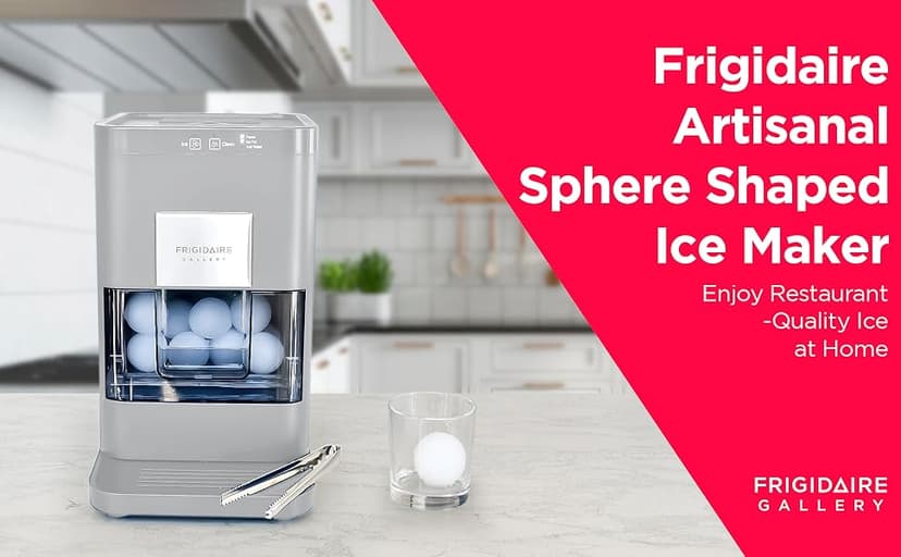 Frigidaire, Countertop Artisanal Sphere Ice Machine, Transparent Window, Gourmet Ice Maker, 84 Sphere per Day Capacity, Auto Self Cleaning Ice Making Machine - 16.75" D x 11.75" W x 20.25" H (Grey)