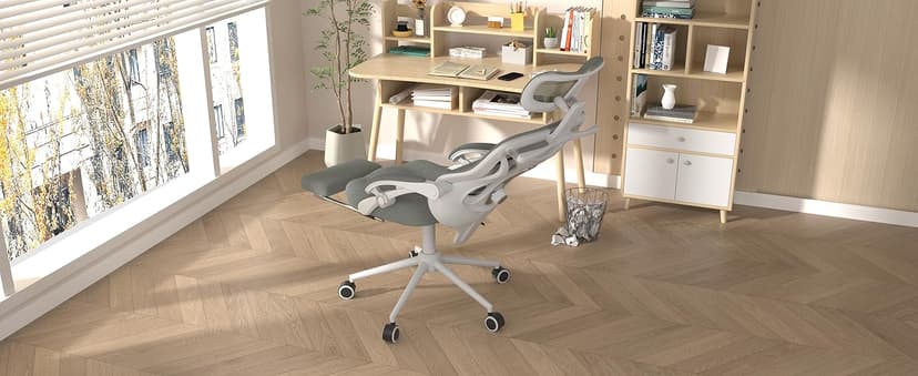 Ergonomic Office Chair with Footrest - Adjustable Lumbar Support & Headrest, 90-160° Reclining Mesh Back Computer Chair - Home Office/Gaming, 350lbs Capacity