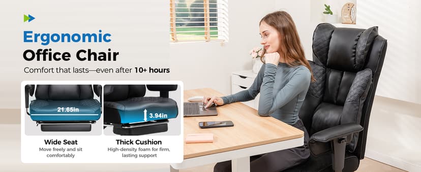 GTRACING Big and Tall Office Chair 400LBS Wide Ergonomic Gaming Chair with Deluxe Embossing Designed Leather with Foot Rest,150°Reclining Adjustable Soft Armrests Pocket Spring Back Support and Pillow