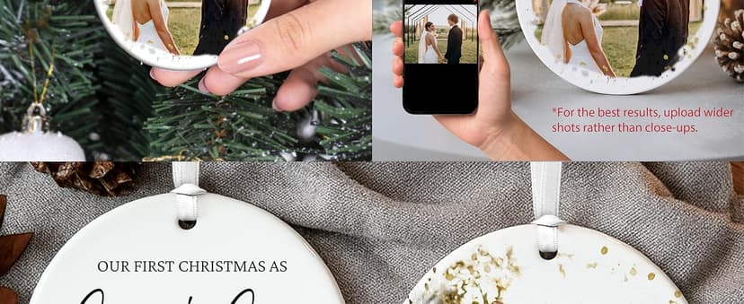 Personalized Our First Christmas as Mr and Mrs Double-Sided Ornament 2025, Custom Photo Ceramic Ornament, First Christmas Married Keepsake, Wedding Gift for Newlywed Couple
